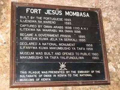 Fort Jesus plaque