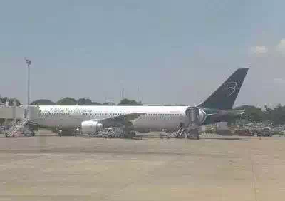 Mombasa airport Blue Panorama plane