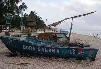Old boat on Mombasa public beach