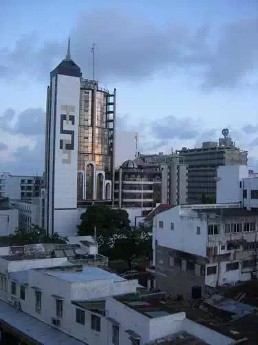 Mombasa contrast with modern city buildings
