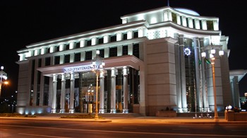 View of the Nusay Hotel in Turkmenistan