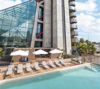 View of the Hyatt Regency Barcelona Tower in Catalonia