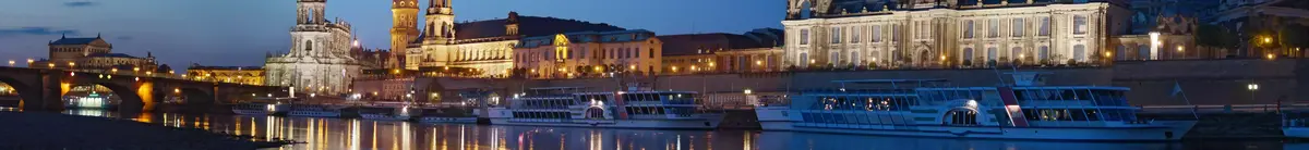 Panorama image of Dresden canal at night