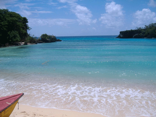 View across the sea from Boston Bay beach Jamaica
