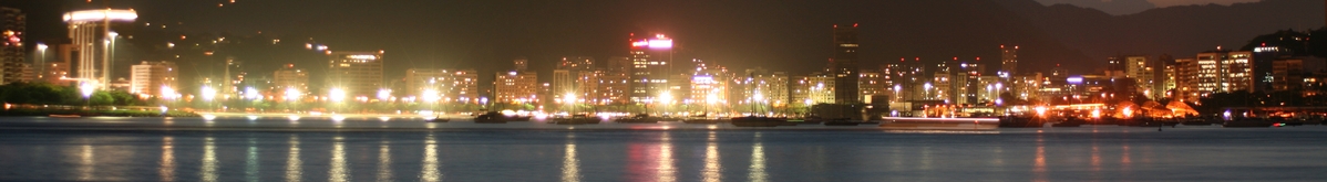 Panoramic view of Rio de Janaeiro along the shoreline at night
