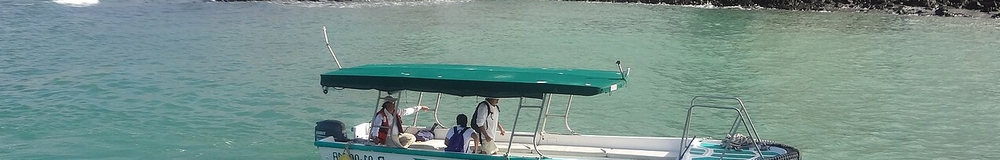 Panorama image of water taxi in Puerto Ayora